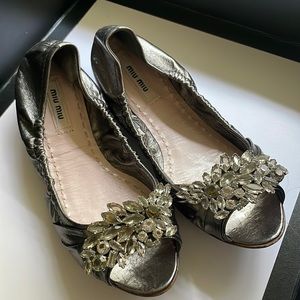 Miu Miu Metallic Flats with Crystal Detail